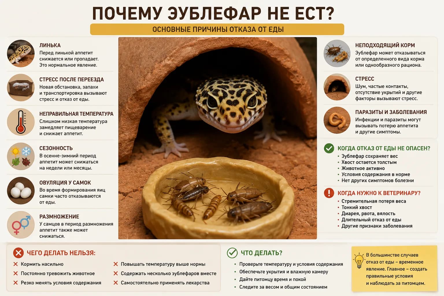 Почему эублефар не ест: основные причины отказа от еды