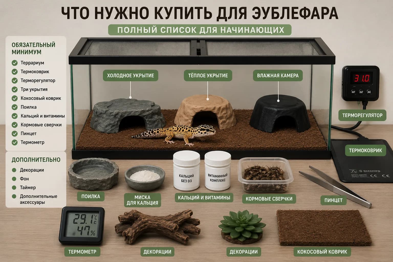 Что нужно купить для эублефара: полный список для начинающих